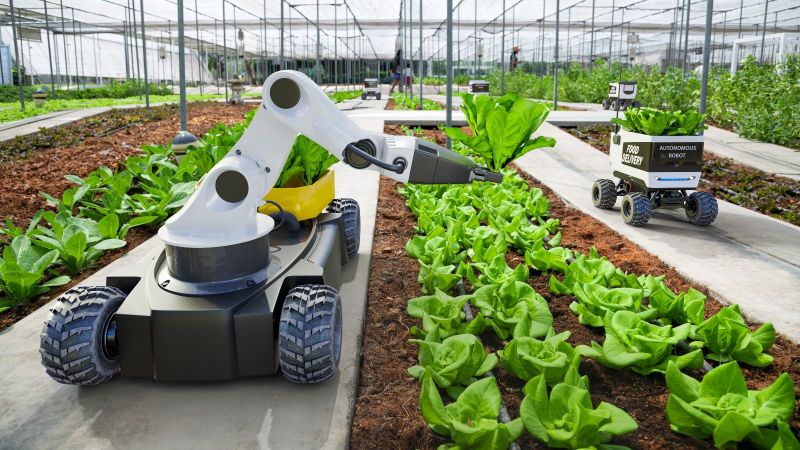 Roboter pflegen Salatpflanzen